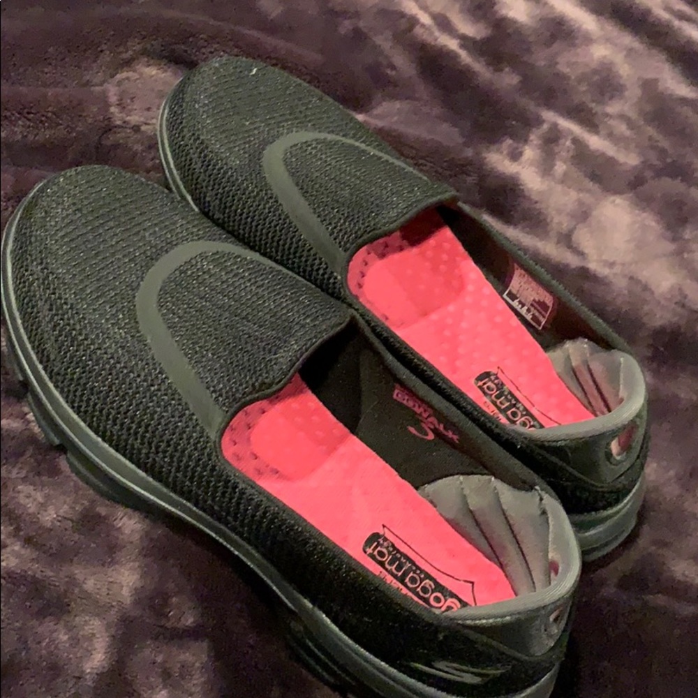 Skechers black goga May.  Super comfortable.